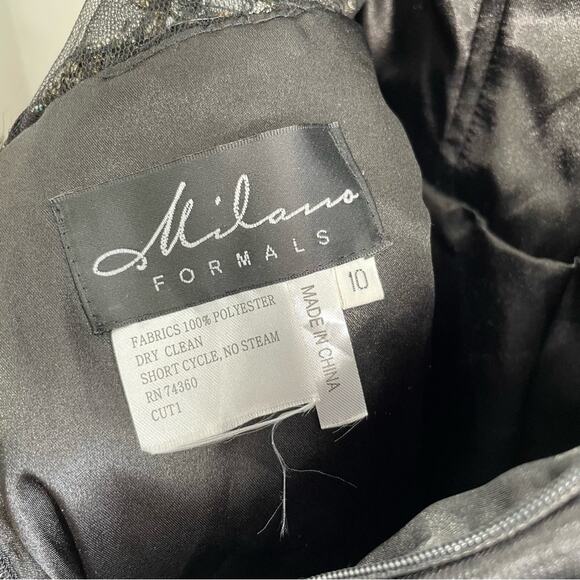 NWT Milano Formals Black Silver Beaded Mesh Keyhole Open Back Formal Prom 10 - Picture 11 of 12